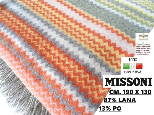 Plaid blanket MISSONI 130 x 190 cm with fringes soft shaved wool - Picture 3 of 13