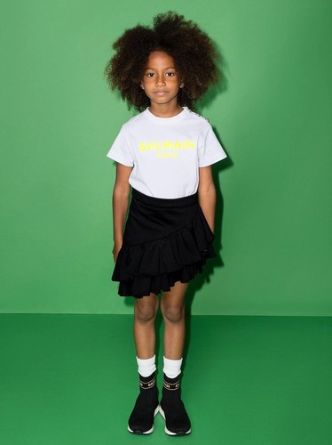 NWT Balmain Sequin Logo Cotton Ruffle Minidress - Girls Size 10A - Picture 2 of 12