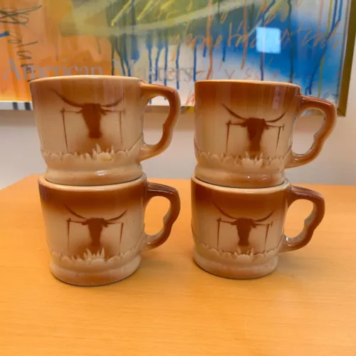 Vtg Longhorn Steer Syracuse Mugs 4X Restaurant Ware Econo-Rim Diner Western USA