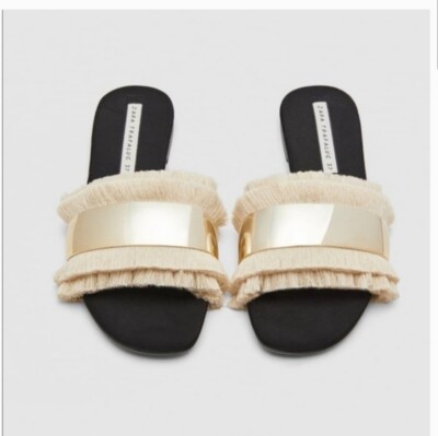 ZARA-SLIDES-WITH-FRINGE-WITH-METAL-DETAIL-ECRU-GOLD