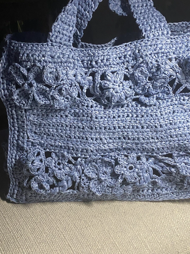 Handmade Raffia-Style Crochet Tote Bag Dior Inspired