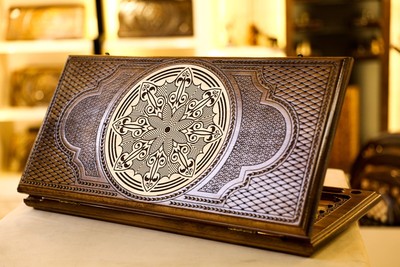 Backgammon Set Ornament, Wooden Board Game, Wood Armenian Nardi Handmade 30x30cm