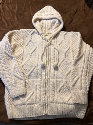 VTG Native American fisherman Cable Knit Cardigan off white Zip X-LARGE