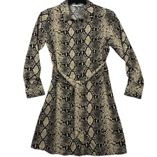 WD.NY Women Shirt Dress Size M Black Snake Button Belt Long Sleeves Classic City