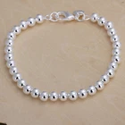 Women Sterling Silver Plated Bracelet Hollow Beads Ball 7 Inches 6MM Lobster L49