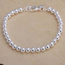 Women 925 Sterling Silver Bracelet Hollow Beads Balls 7 Inches 6MM Lobster L49