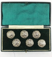 Antique Cased Set Of Six Hallmarked Silver Buttons By Levi And Salaman 1900