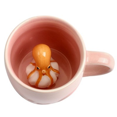 Octopus Ceramic Mug Hidden 3D Animal Inside Cup,12 OZ Handmade Cute Figurine ...
