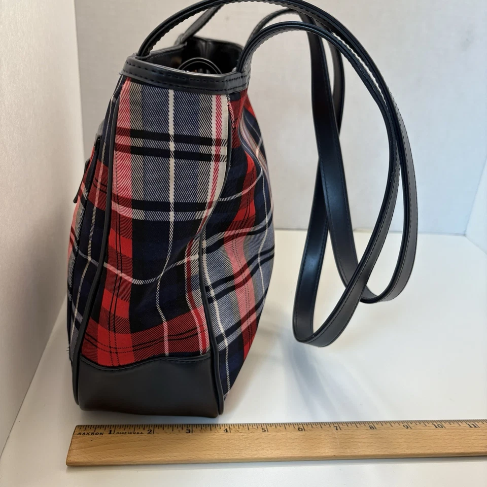 St. John’s Bay Plaid Shoulder Bag Tote w/ Matching Pouch Navy Red White - Image 4 of 4