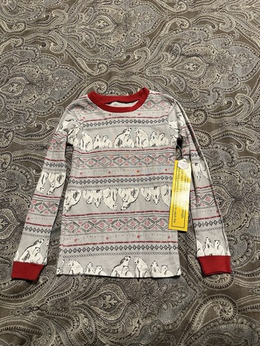 NEW! Burt's Bees Baby Kids' Christmas Snug Fit Pajama Top Light Gray Polar Bears - Picture 1 of 3