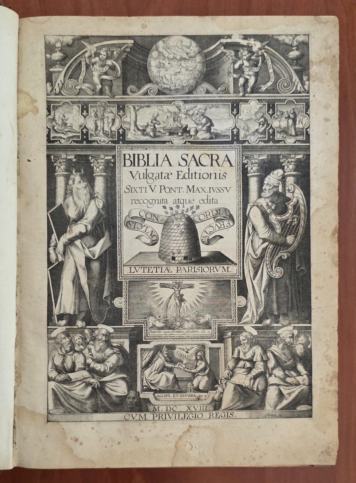 Rare 1617 Biblia Sacra Vulgata Paris Complete Latin Bible Engraved Title Page