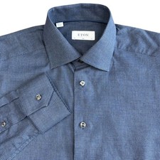ETON Slim Fit Dress Shirt Mens 16 41 Blue Navy Micro Houndstooth Cotton NEW