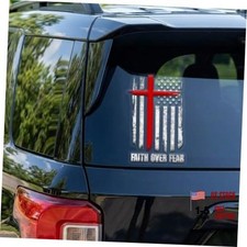 Premium Faith Over Fear Car Decal - American Flag Christian Cross Vinyl Sticker