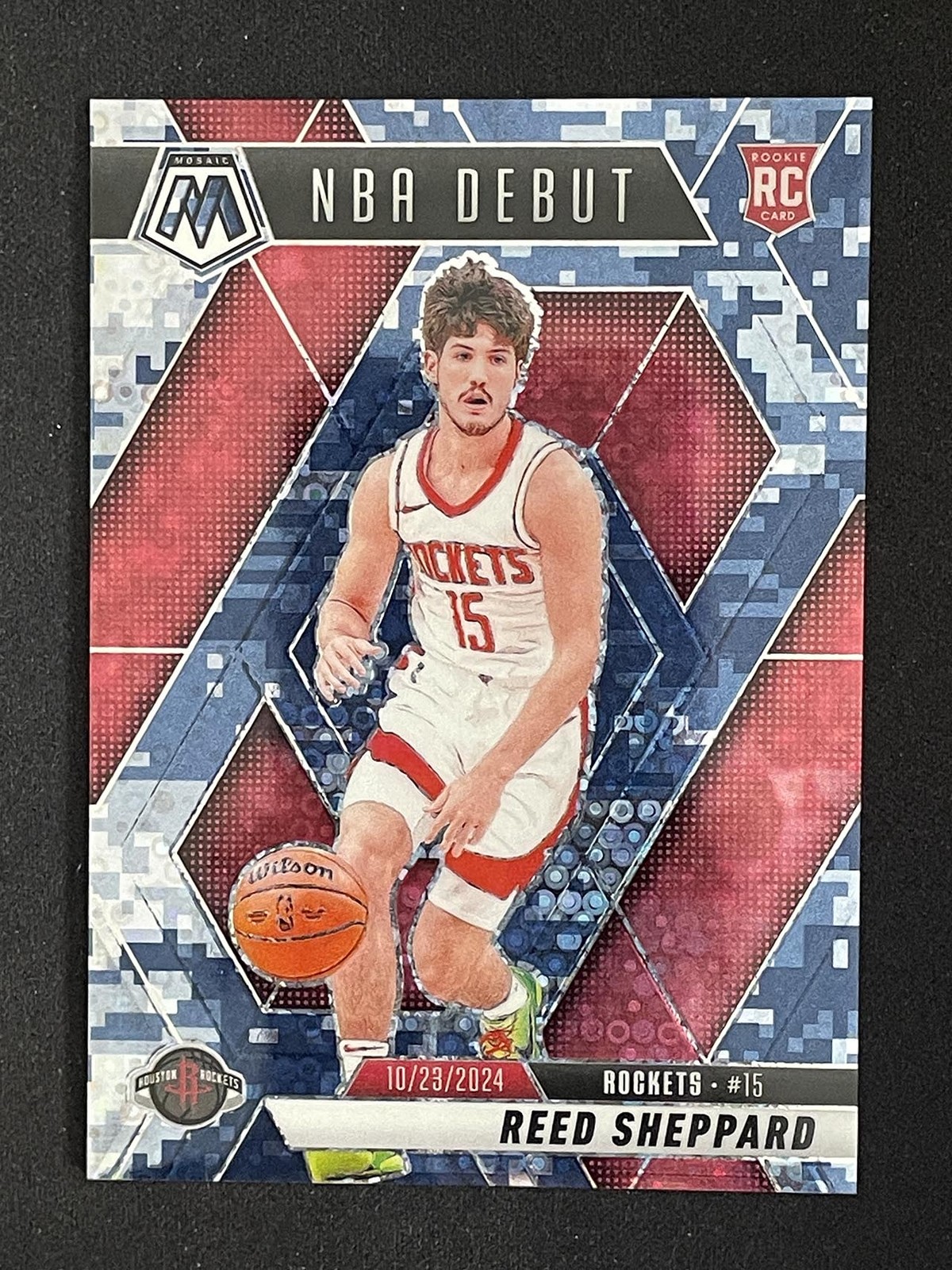 Reed Sheppard 2024-25 Panini Mosaic Fast Break NBA Debut Blue Camo 01/35 RC #252