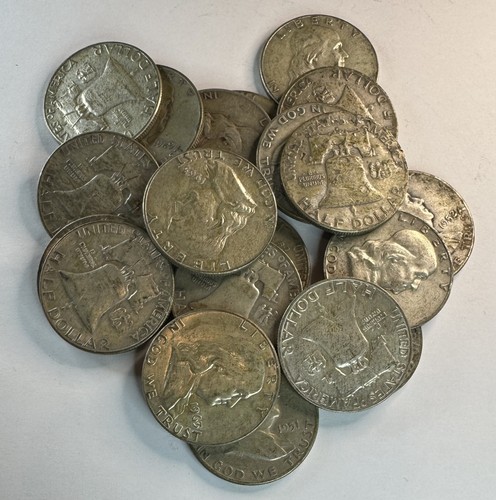 PRE 1964 FRANKLIN HALF DOLLAR ROLL TOTAL 20 SILVER COINS! A MUST HAVE! NR #48468 - Picture 2 of 3