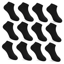 12 Pairs Kid Breathable Athletic Ankle Socks Boys Girls 9-12 Years Black