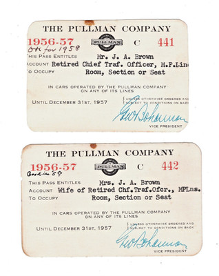 2- 1956 Pullman Railroad System Passes Mo Pac Chief Traf. Offizier Ehemann & Ehefrau