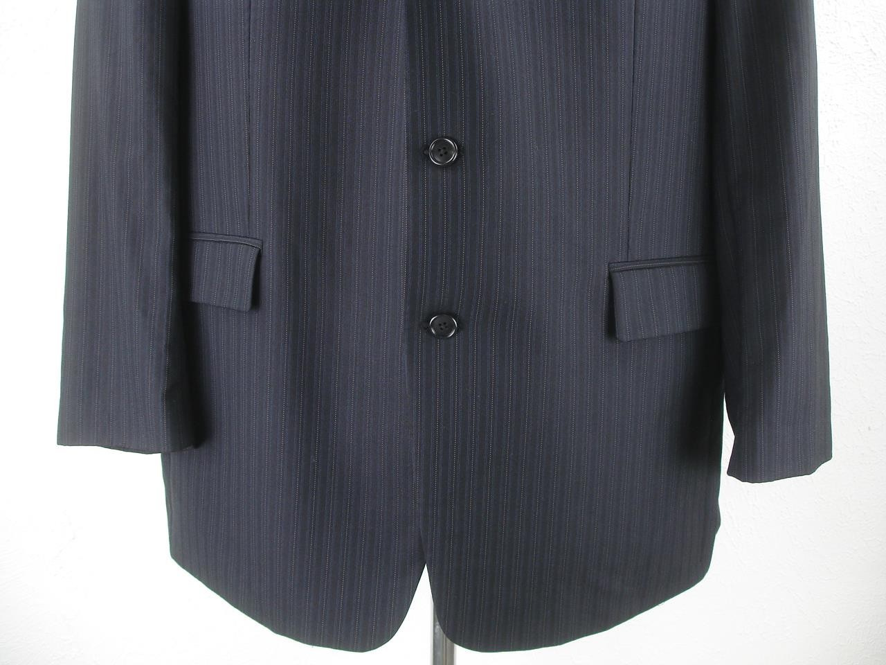 Mens 46L Calvin Klein Black 100percent Wool Pinstripe 2-Pc Suit Pants 38 X 31 3-Button image 4