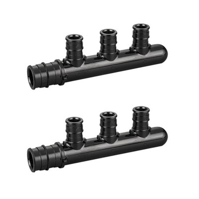 2X PEX-A Expansion Manifold, Poly PPSU Closed Manifold 3/4'' Trunk x 1/2'' 3 Ports