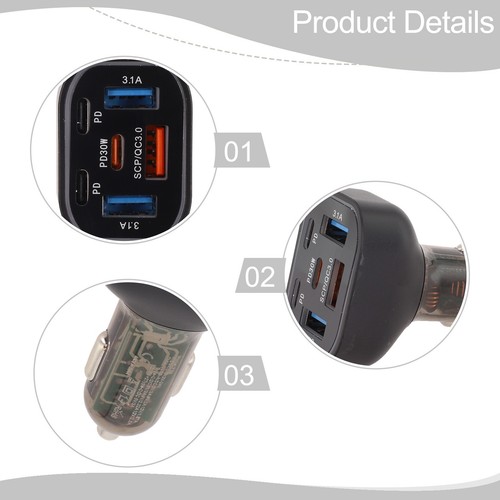 63W Car Charger USB 6 Ports Fast Charging Car Phone Charger Adapter 3USB+3PD - Picture 11 of 23
