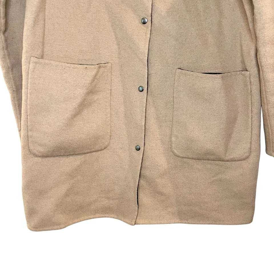 Cárdigan Suéter Mezcla Lana Tahari Tostado Camel Botón a Presión Bolsillos Largos Talla M Foto 3 de 4