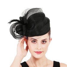 F FADVES Women Sinamay Fascinator Hat Floral Feather Pillbox Derby Hats with ...