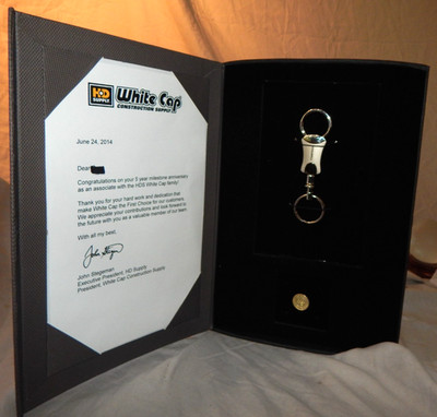 HD Supply White Cap 5 Years of Service Award Box Pin Keyring & Letter