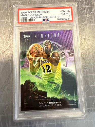 2025 TOPPS MIDNIGHT MAGIC JOHNSON LOS ANGELES LAKERS CARD 1/1 PSA 8 NM/MT