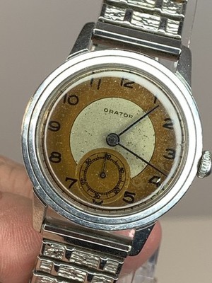 VINTAGE RARE ORATOR 16 Jewels SUB SECOND SWISS MEN'S 31mm WATCH