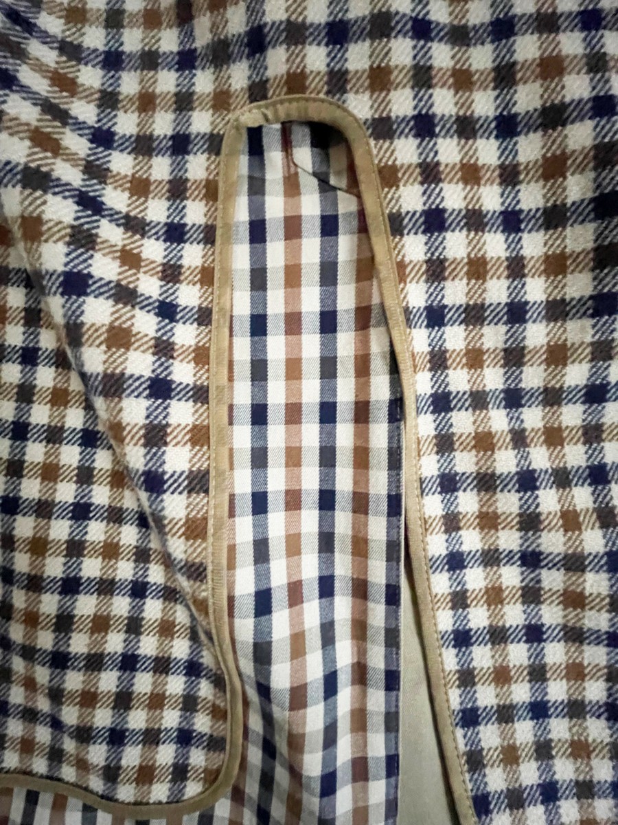 AQUASCUTUM Men's Khaki Trench Raincoat Zip-In Wool Club Check