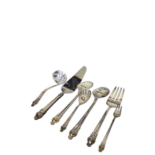 Posate in acciaio inox con corona dorata Reed & Barton 70 pezzi - Foto 10 di 15