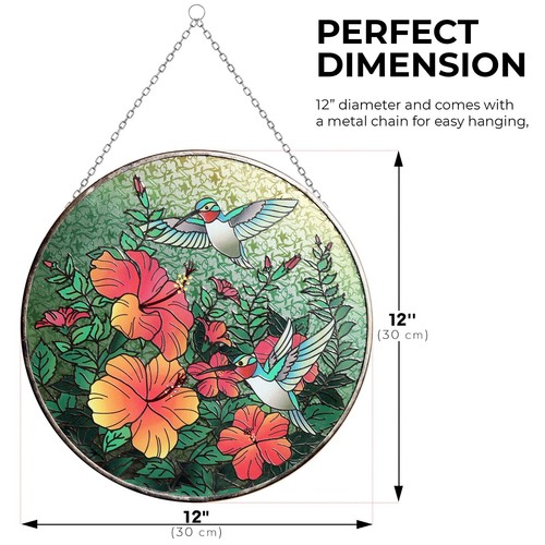 12 " Round Suncatcher Stained Glass Hanging Art Window Panel - Picture 3 of 33