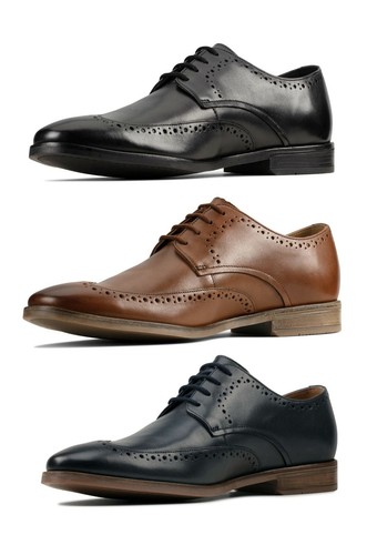 * SALDI * SCARPE IN PELLE CLARKS STANFORD LIMIT SEMI BROGUE CON LACCI PER UOMO