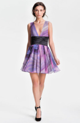 Elizabeth & James 'Jana' ~ Purple Sunset Multi Silk Flare Party Dress 2 NEW $395