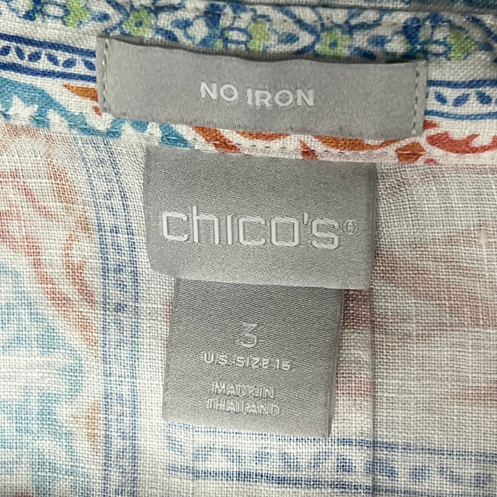 Chico's 100% Linen Patchwork Blouse Button Up Boh… - image 3