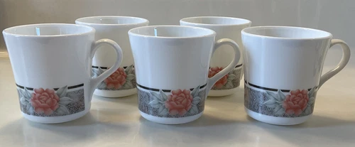 Vintage Corelle Silk Roses Coffee Cups Lot Of 5