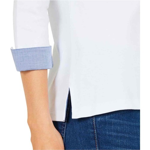 Nautica Womens Chambray Casual Cuff 3/4 Sleeve Top in White-Size XL - Picture 3 of 10