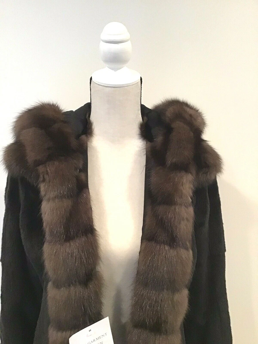 Stunning Reversible Black Sheared Mink Fur Coat Sable Fur Collar