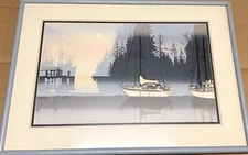 VIRGIL THRASHER serigraph wood framed, mod futurist Surreal, Copyright 1983