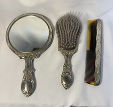 Vintage Silver Plated 3 Piece Vanity Set Mirror Brush  Comb  Nice