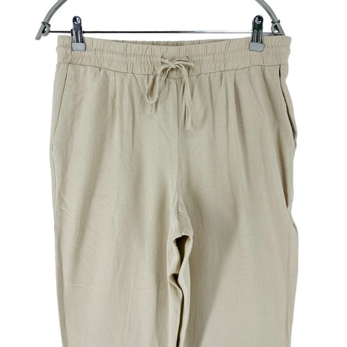 VERO MODA Women Beige Loose Fit Linen Blend Ankle Length Trousers Size M - Picture 3 of 10