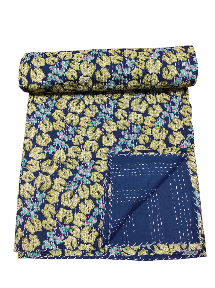 Colcha de algodón india Kantha bloque de mano hecha a mano ropa de cama manta tiro Foto 2 de 4