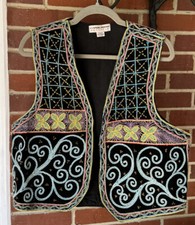 Vintage Carol Horn Workshop Vest Beaded Free Size Embroidered Colorful