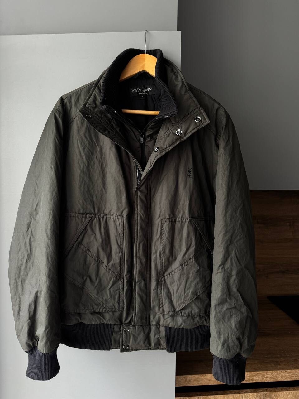 SAINT LAURENT Giacca calda nylon cotone sfumato logo YSL vintage anni 90 taglia M