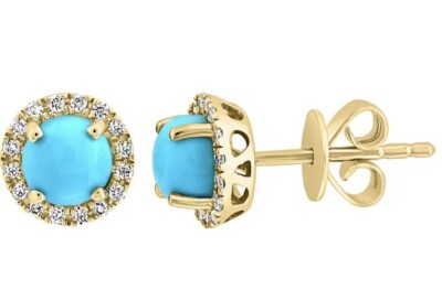 NEW! EFFY TURQUOISE, DIAMOND 14K GOLD STUD EARRINGS/MSRP $1,200