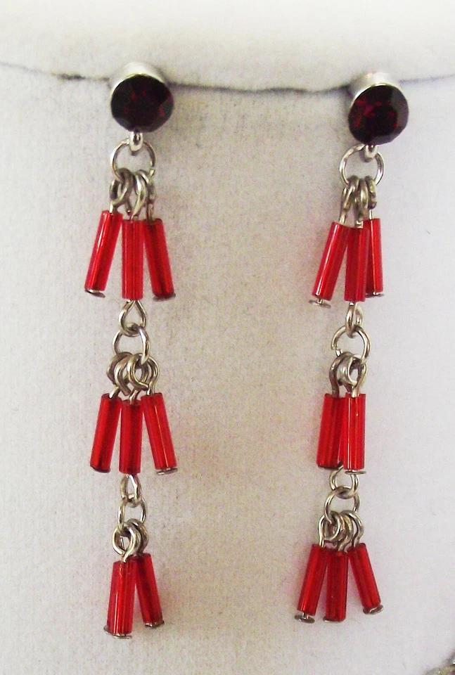 DESIGNER INSPIRED RED CRYSTAL ACRYLIC BEAD CHEVRON HANDMADE NECKLACE JEWELRY SET - Image 4 of 4