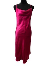 Vintage Y2K Bebe Satin Cowl Neck Midi Dress Pink Size Small USA Small Seam Rip