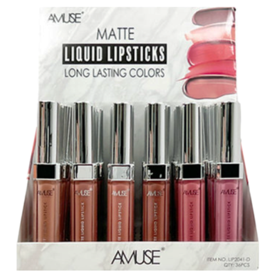 Amuse 2041-D Wholesale Matte Liquid Lip Gloss. 3 Set of 12 Colors