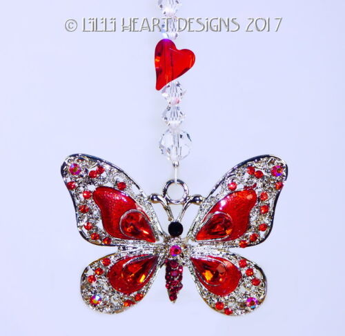 BIG RED Butterfly m/w Swarovski Beads Car Charm Suncatcher Lilli Heart Designs - Picture 1 of 12