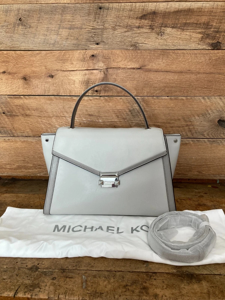 Michael Kors Large Top Handle Whitney Aluminum Pearly Grey Leather